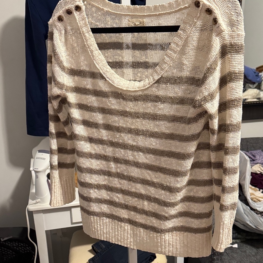 Aerie Cream and Brown Striped Sweater